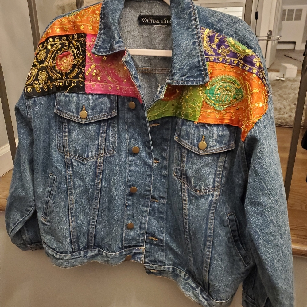 Whittall and shon colorful Jean jacket vintage size fits M/L